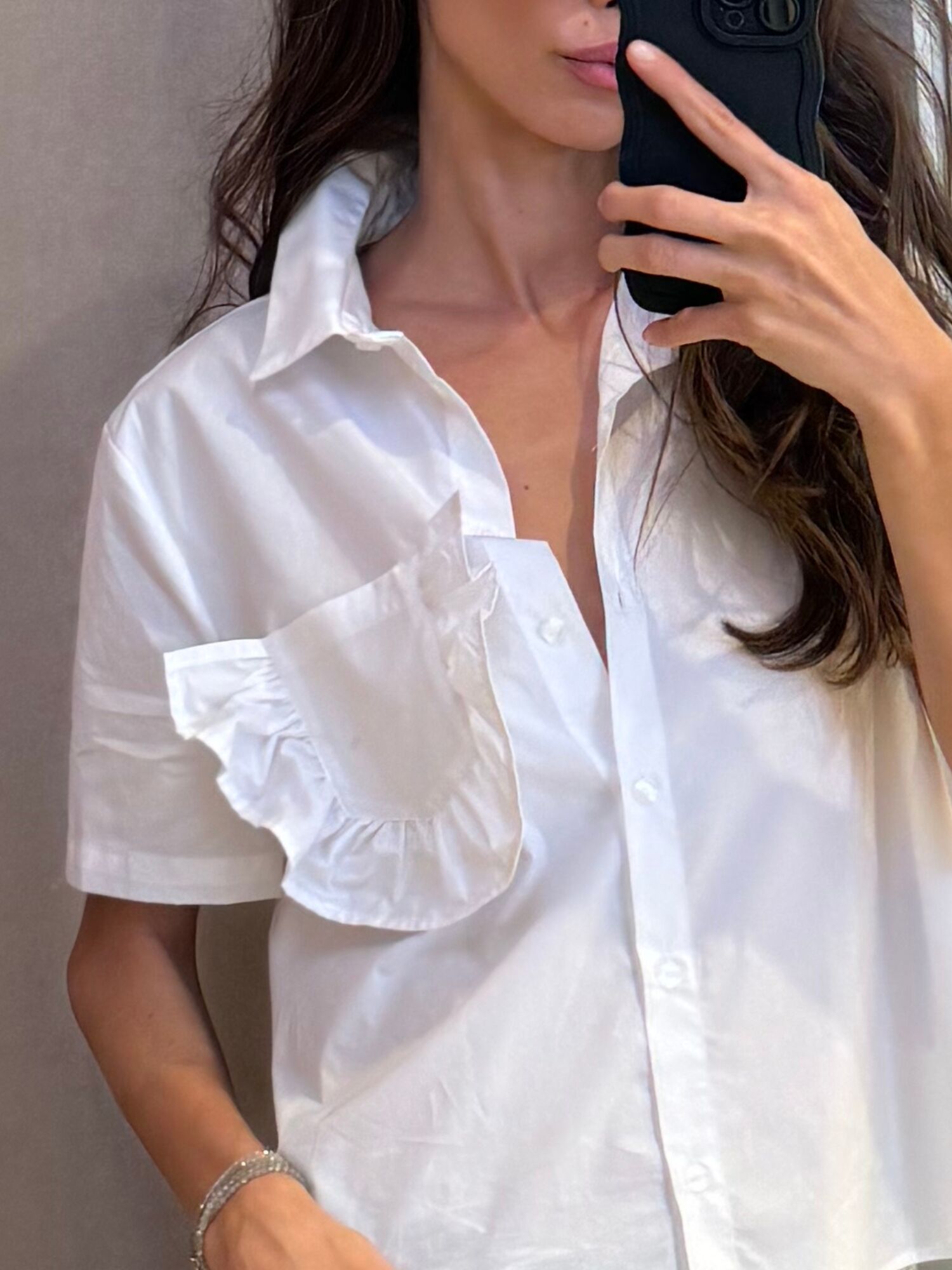 RUFFLED POCKET BLOUSE