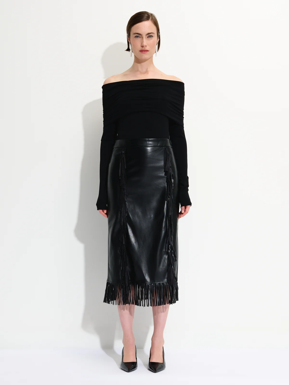 Vegan Leather Fringed Skirt