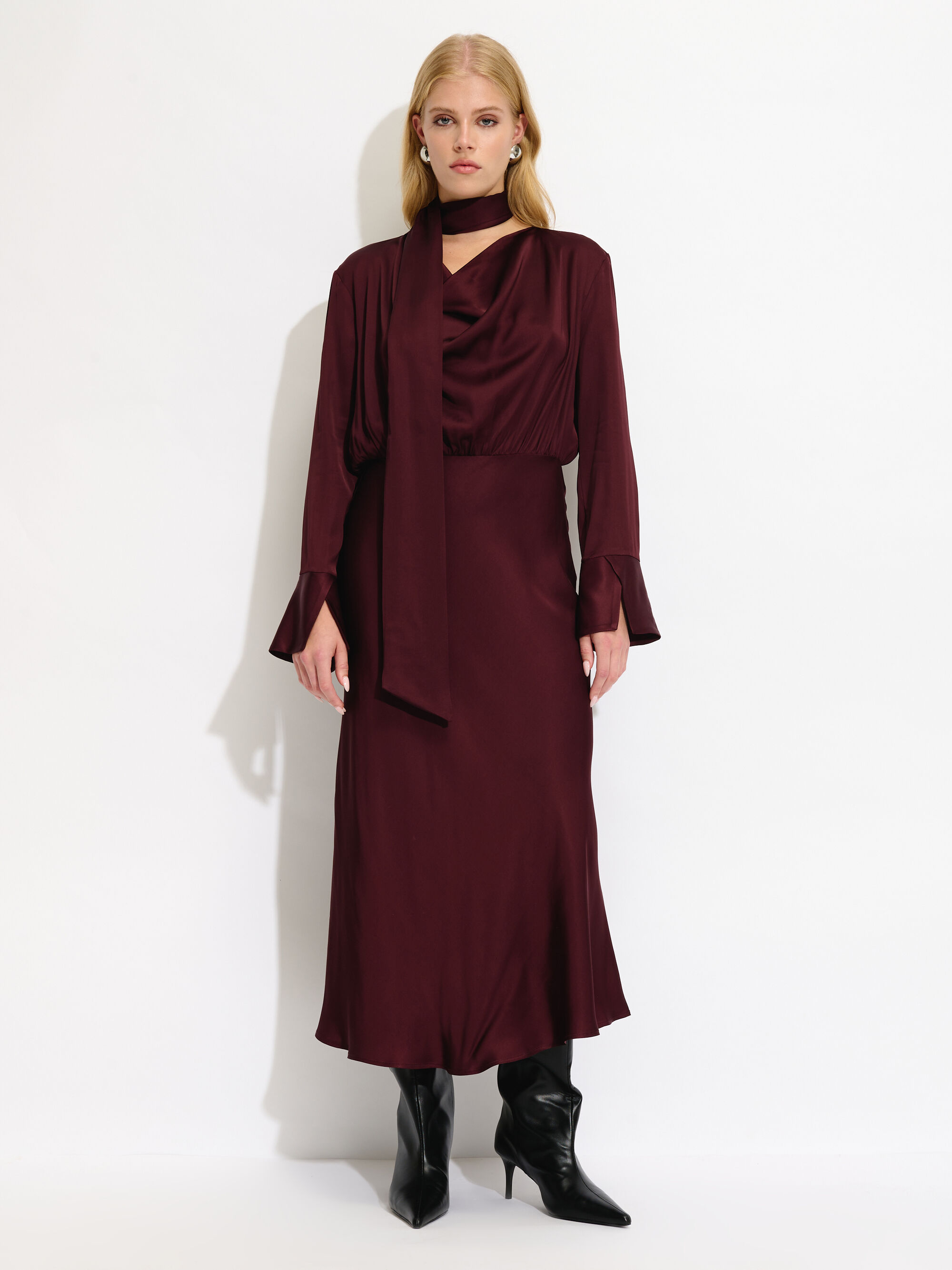 Cowl Neck Long Sleeve Dress