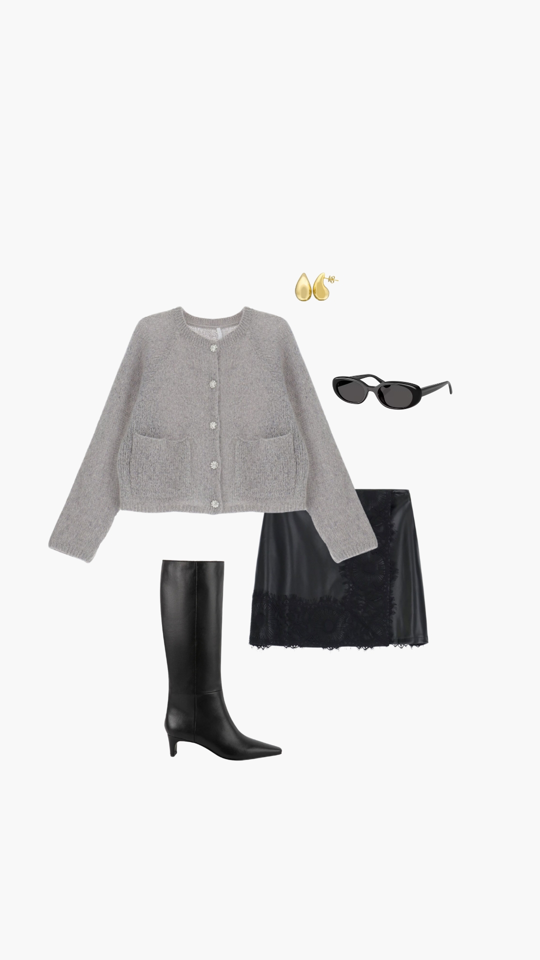 CARDIGAN & LEATHER SKIRT