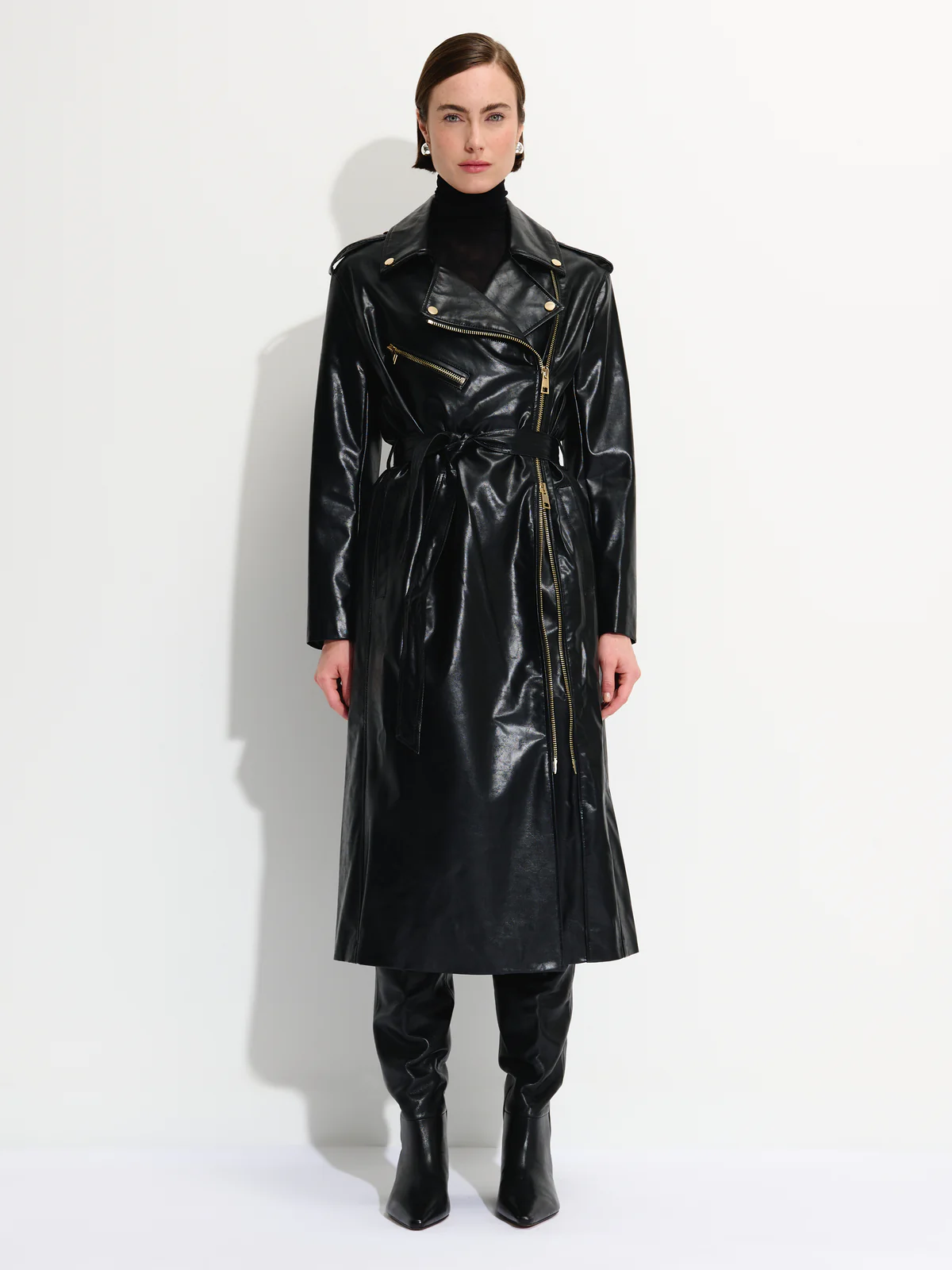 Vegan Leather Belted Trench